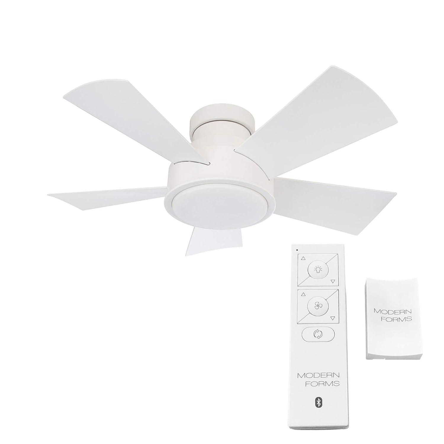 Vox 5 - Blade Indoor/Outdoor Smart Flush Mount Ceiling Fan with Remote Control and LED Light Kit, Works With Alexa and iOS or Android App