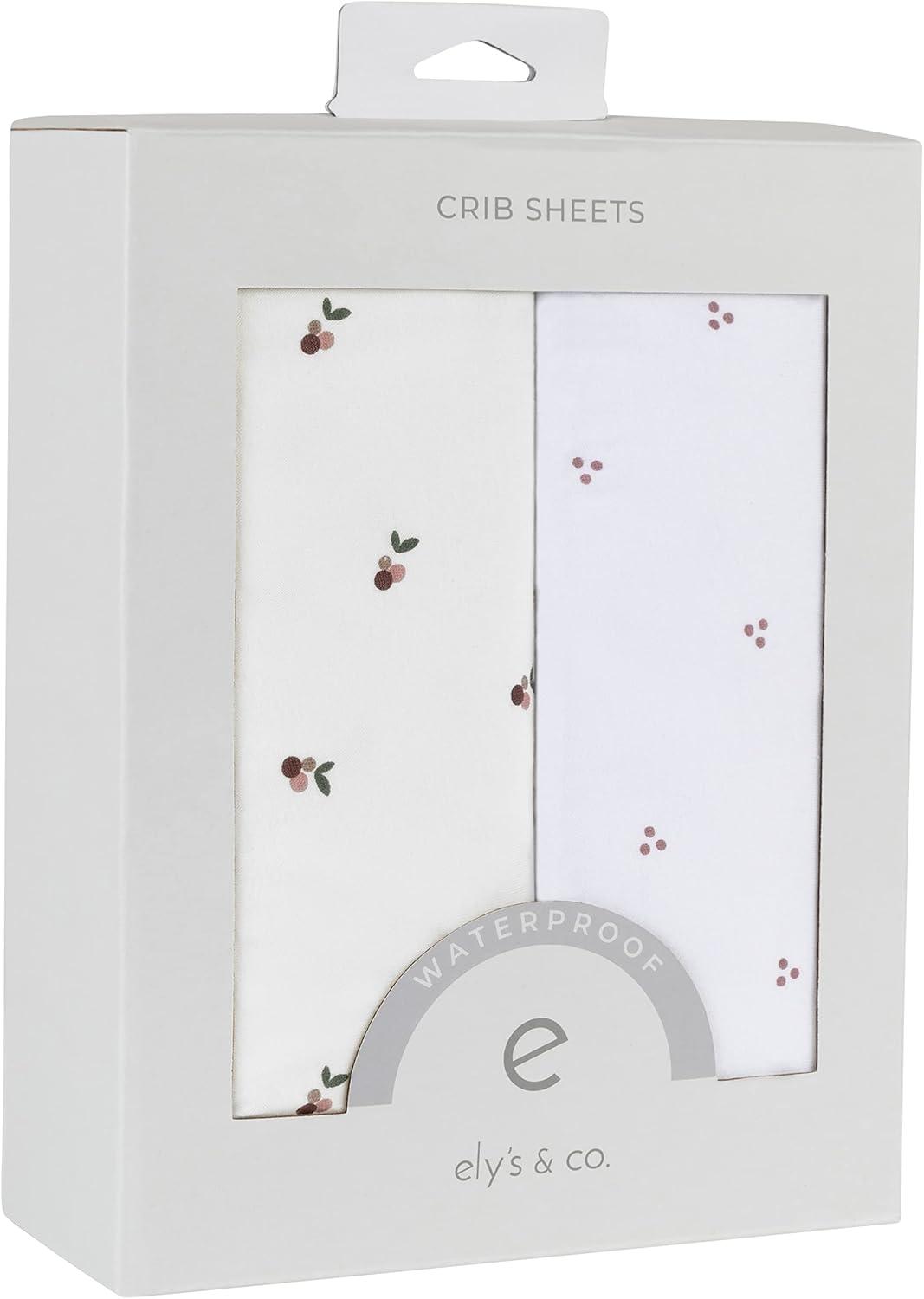 Ely's & Co. Waterproof Crib Sheets -Berry and Cluster Dot Blue 2 Pack