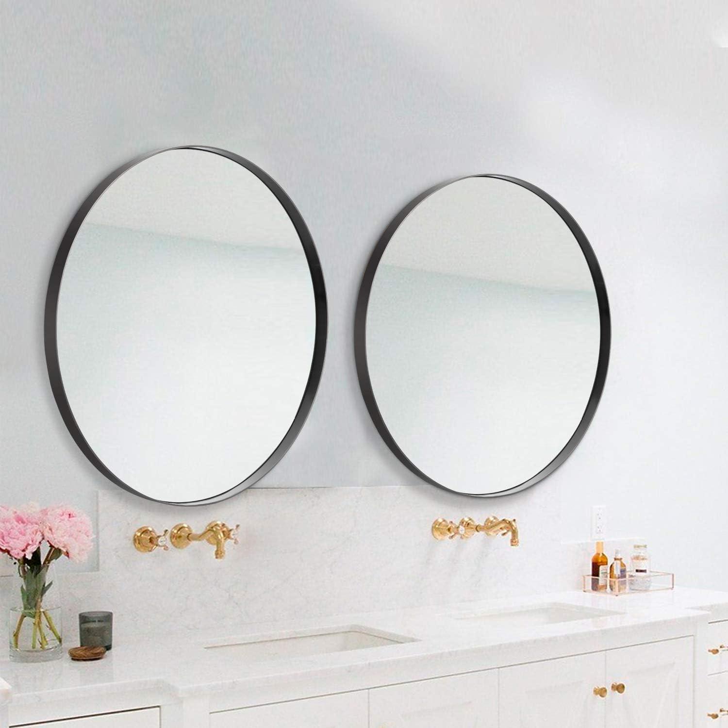 Round 28" Silver Aluminum Framed Bathroom Mirror