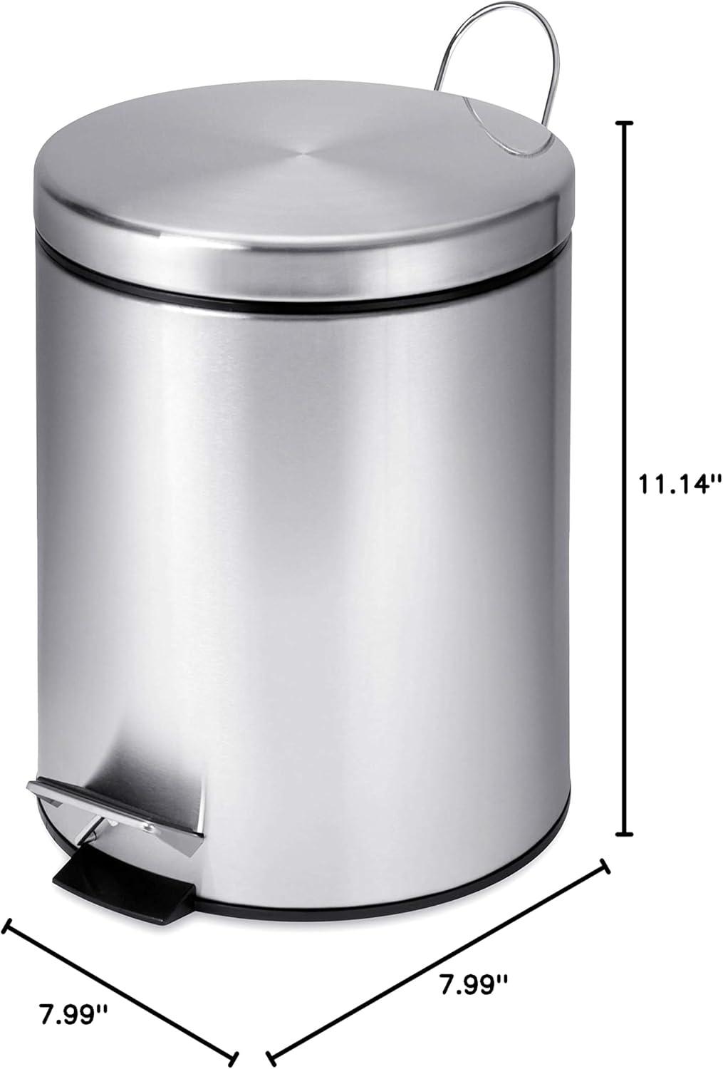 Compact Silver Stainless Steel Step-On Trash Can with Pedal