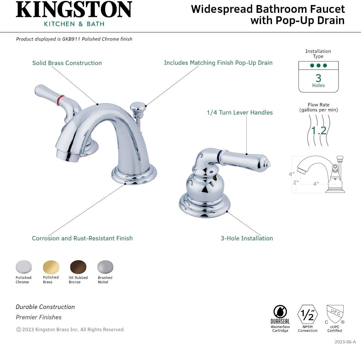 Kingston Brass GKB911 Magellan Widespread Bathroom Faucet, Polished Chrome