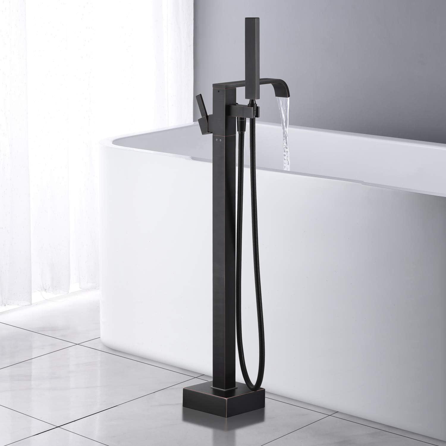 37.48" Solid Brass Floor Mounted Bathtub Faucet Freestanding Tub Filler with Handheld Shower