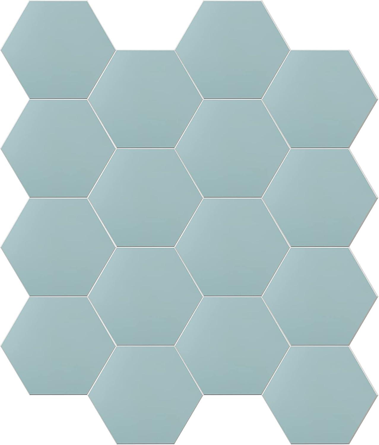 Rain Blue Hexagon Peel and Stick Resin Wall Tiles