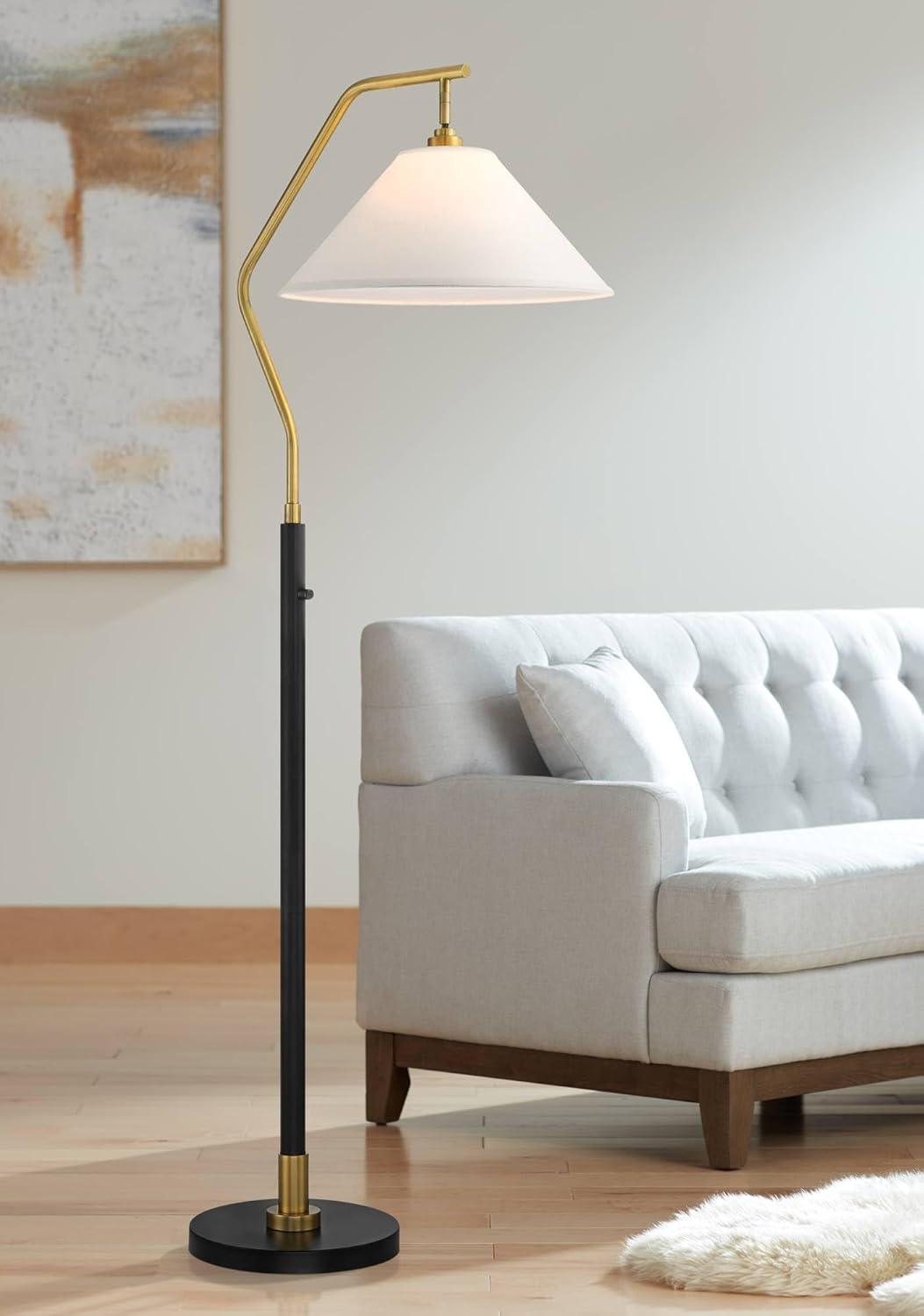 Possini Euro Design Rook Mid Century Modern 66" Tall Standing Floor Lamp Light Curved Chairside Arc with Dimmer Gold Black Metal Living Room Bedroom