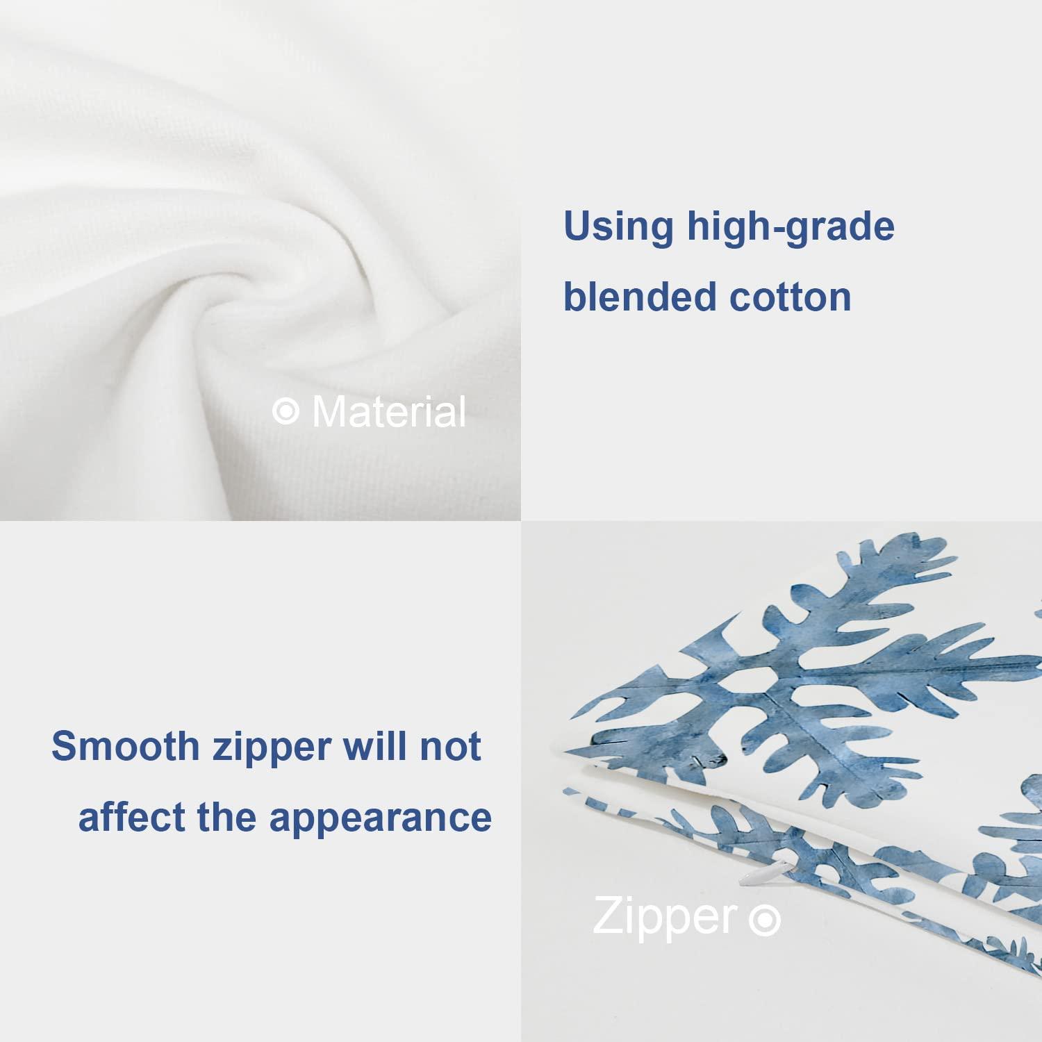 Batmerry Christmas Blue Decorative Pillow Covers, 16 x 16 Inch Blue Snow Winter with Snowflakes Falling White Crystal Double Sided Throw Pillow Covers Sofa Cushion Cover Square 16 Inches(Set of 2)