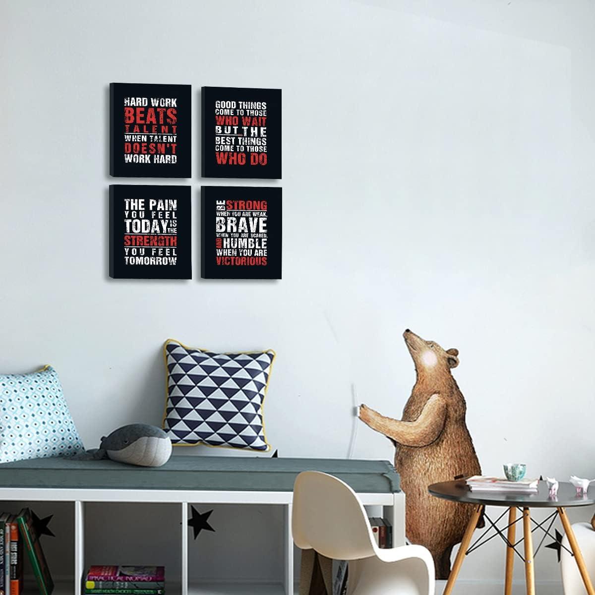 HPNIUB Inspirational Quotes Art Prints, Set of 4 (8”X10”), Chalkboard Motivational GYM Wall Art Poster, Hard Work Painting Be Strong Be Brave Wall Art for Classroom Kids Teens Bedroom Office, No Frame