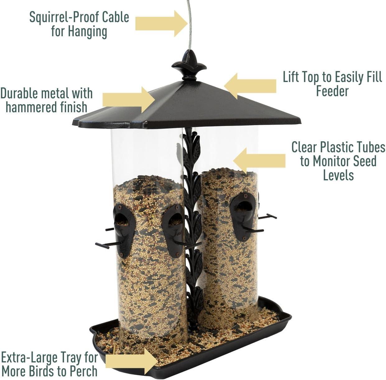 Large Black Metal Dual Tube Hanging Bird Feeder