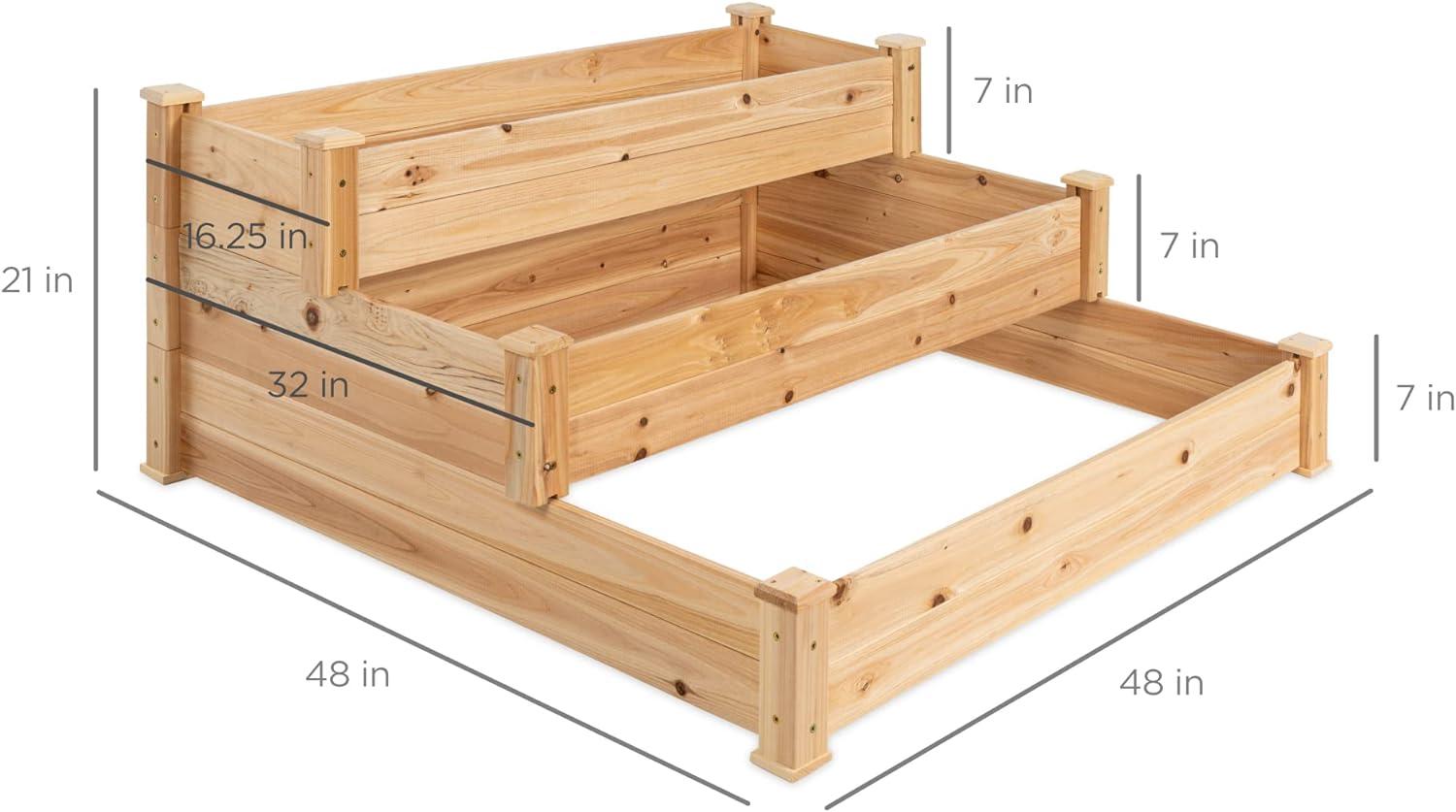 Natural Fir Wood 3-Tier Raised Garden Bed Planter for Outdoor Gardening