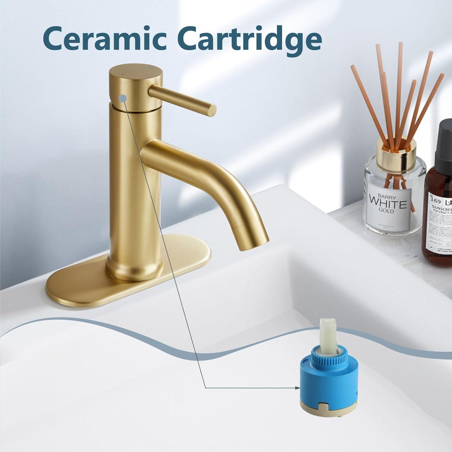 Brushed Gold Stainless Steel Single Handle Bathroom Faucet