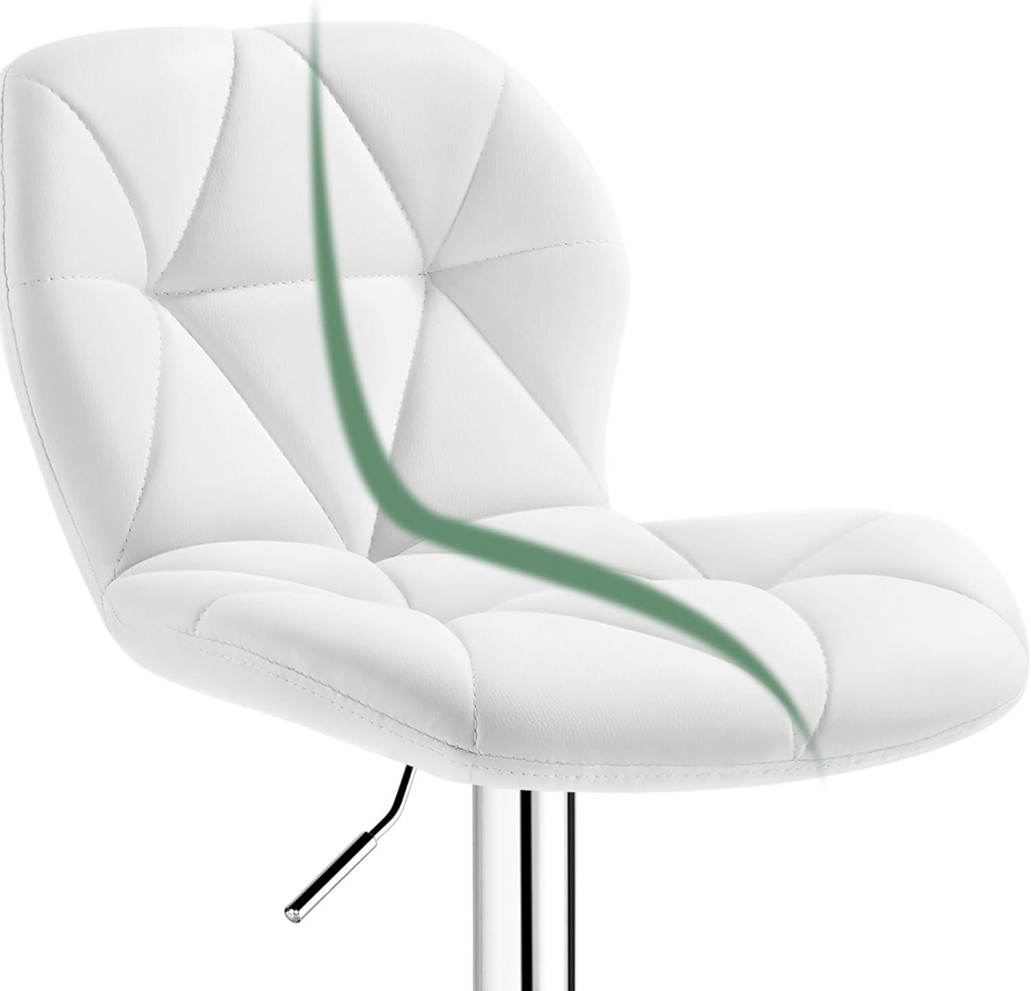 Yaheetech Barstools Set of 2, PU Leather Counter Stools Bar Chairs with Backrest, Height Adjustable Swivel Tall Chairs for Home Bar Kitchen Island, White