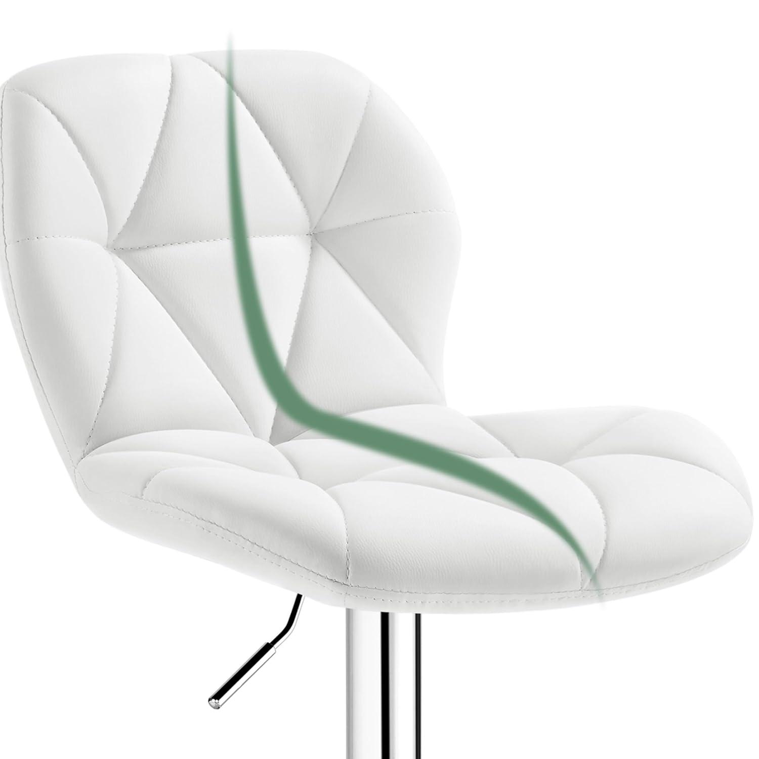 Yaheetech Barstools Set of 2, PU Leather Counter Stools Bar Chairs with Backrest, Height Adjustable Swivel Tall Chairs for Home Bar Kitchen Island, White