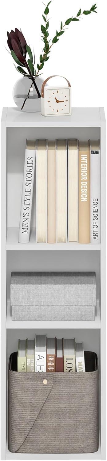 Furinno Fulda 3-Tier Space Saving Storage Shelf Bookcase, 10-Inch Width, White