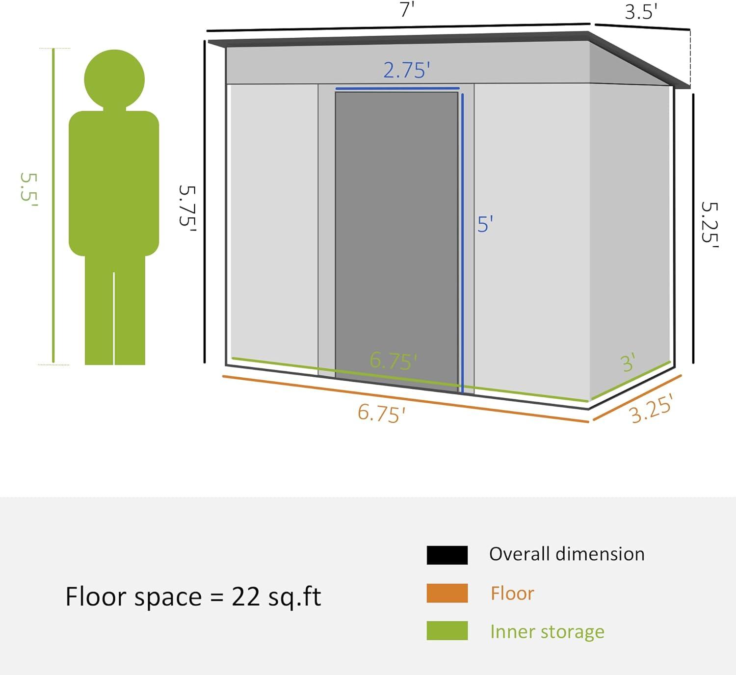 Outsunny 7' x 4' Metal Lean to Garden Shed, Outdoor Storage Shed, Garden Tool House with Double Sliding Doors, 2 Air Vents for Backyard, Patio, Lawn, Gray