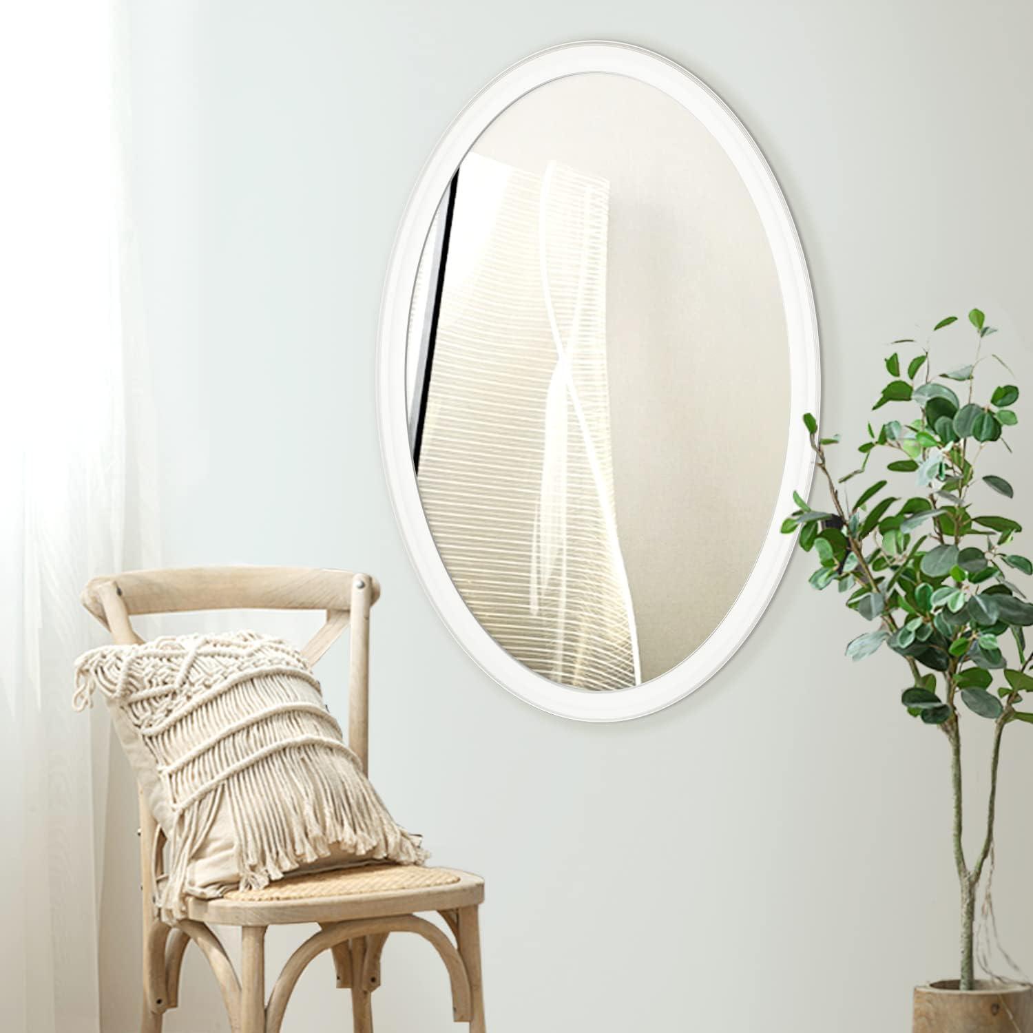 24" x 36" Hogan Oval Decorative Framed Wall Mirror White - Kate & Laurel All Things Decor: Modern Style, No Assembly Required