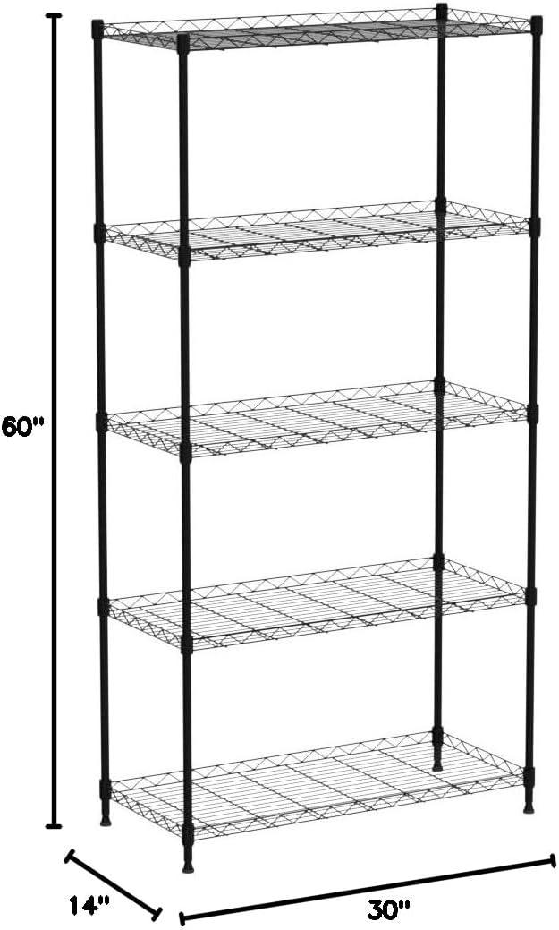 Seville Classics 5-Tier Steel Wire Shelving with Wheels, 30" W x 14" D x 60" H, Black