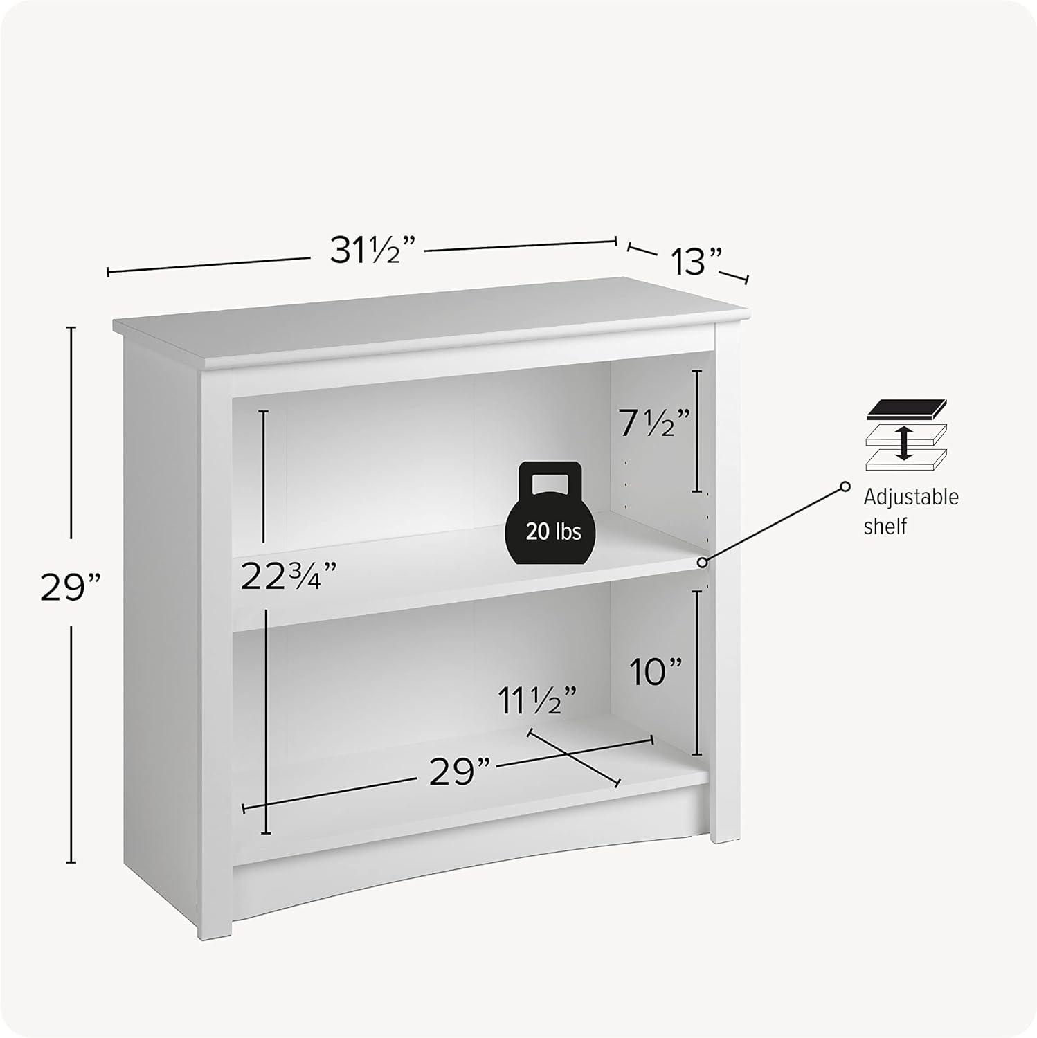Prepac Home Office 2-Shelf Standard Bookcase with Durable Laminate Finish, White