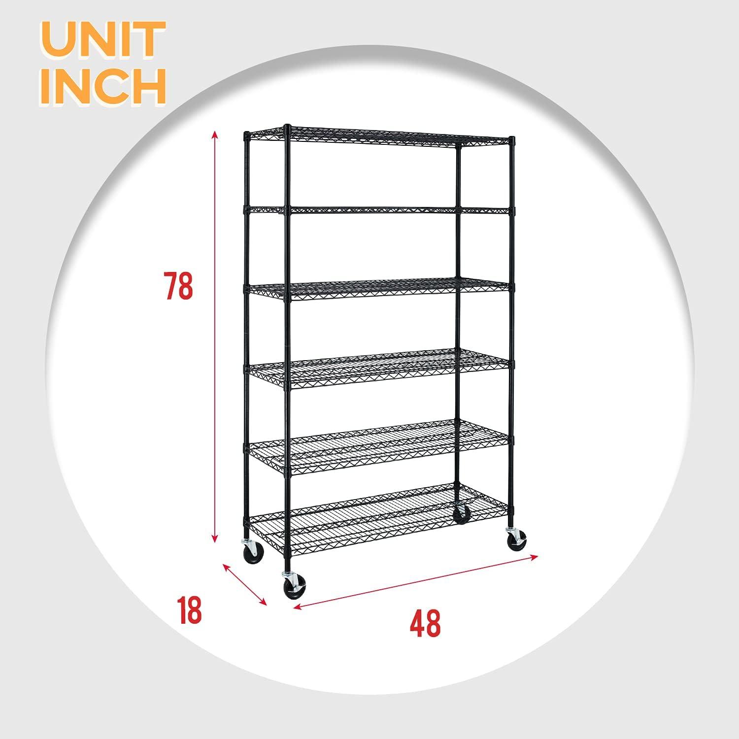 Heavy Duty Black 6-Shelf Adjustable Steel Wire Rack