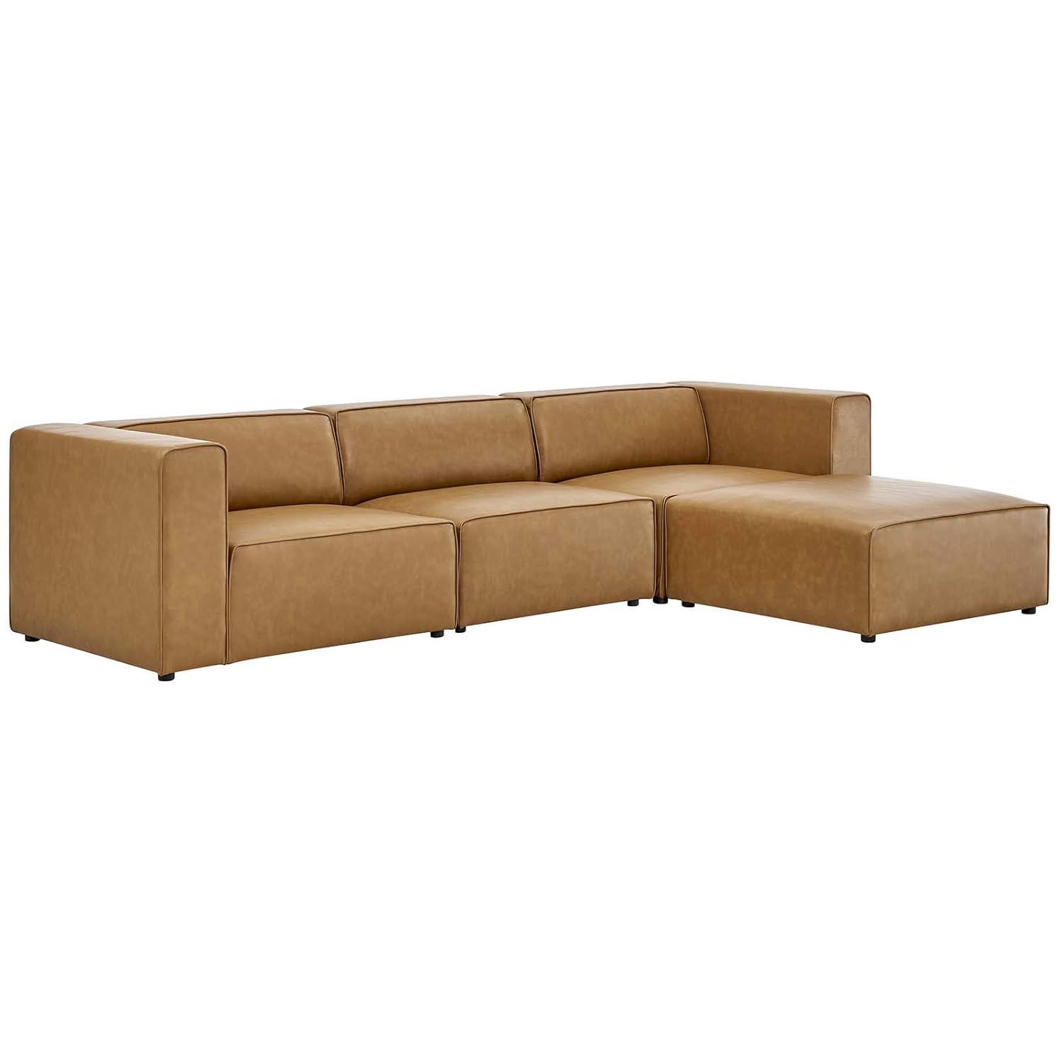 Modway Mingle Modern Faux Leather Sofa and Ottoman Set in Tan