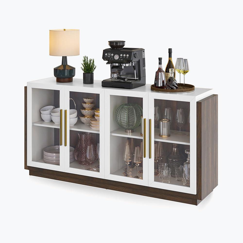 BELLEZE Sideboard Buffet Cabinet, Modern Wood Glass-Buffet-Sideboard with Storage, Console Table for Kitchen, Dinning Room, Living Room, Hallway, or Entrance - Brixston (White)