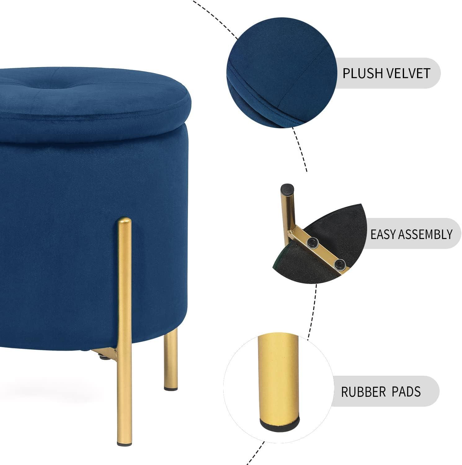 Malina Velvet Metal Storage Ottoman Navy Blue/Gold - Baxton Studio