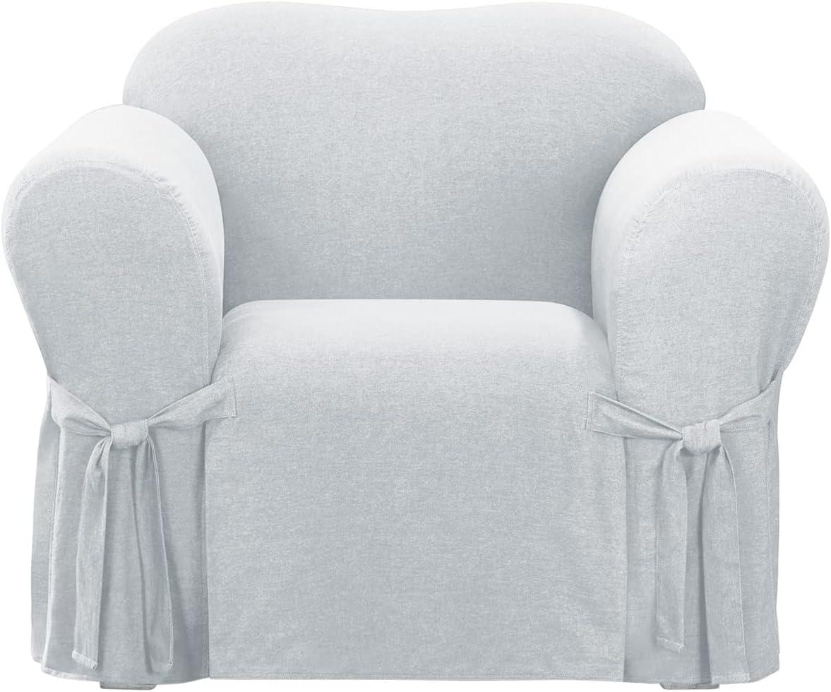 Farmhouse Basketweave Chair Slipcover Gray - Sure Fit: Adjustable Ties, Elastic Band, Fits 32"-43" Armchairs