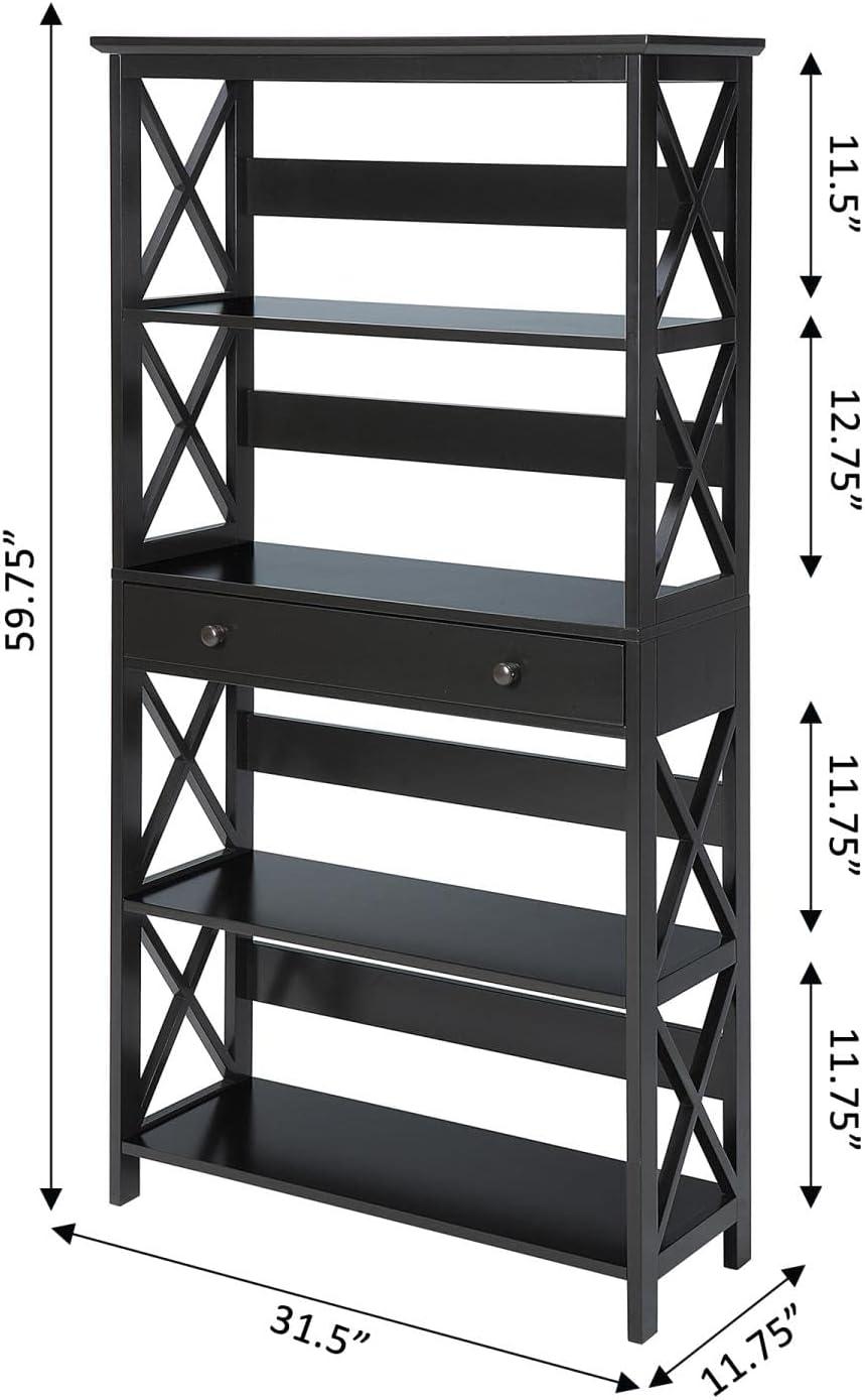 Oxford 5 Tier Bookcase with Drawer, Black