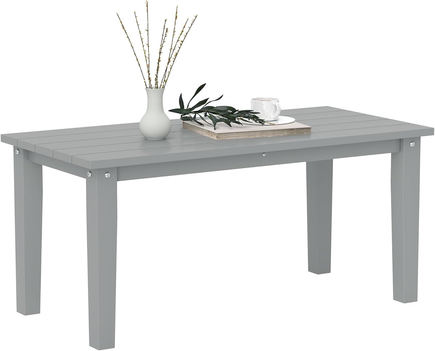 Outsunny HDPE Outdoor Coffee Table, Rectangle All-Weather Patio Coffee Table, Slatted Outdoor Patio Table for Garden, Balcony, Backyard, Gray