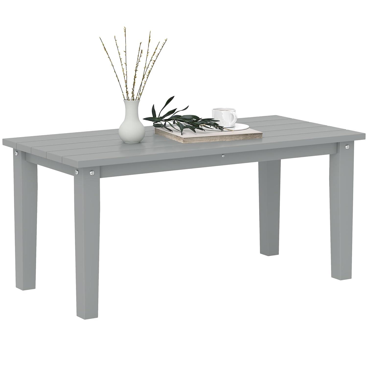 Outsunny HDPE Outdoor Coffee Table, Rectangle All-Weather Patio Coffee Table, Slatted Outdoor Patio Table for Garden, Balcony, Backyard, Gray