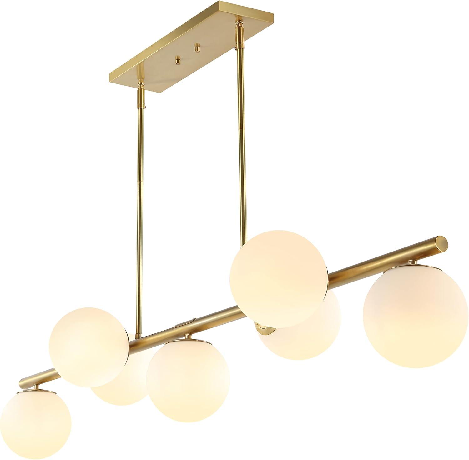 JONATHAN Y Luca Parisian 53" 7-Light Modern Glam Iron Globe Linear LED Pendant, Black/Clear