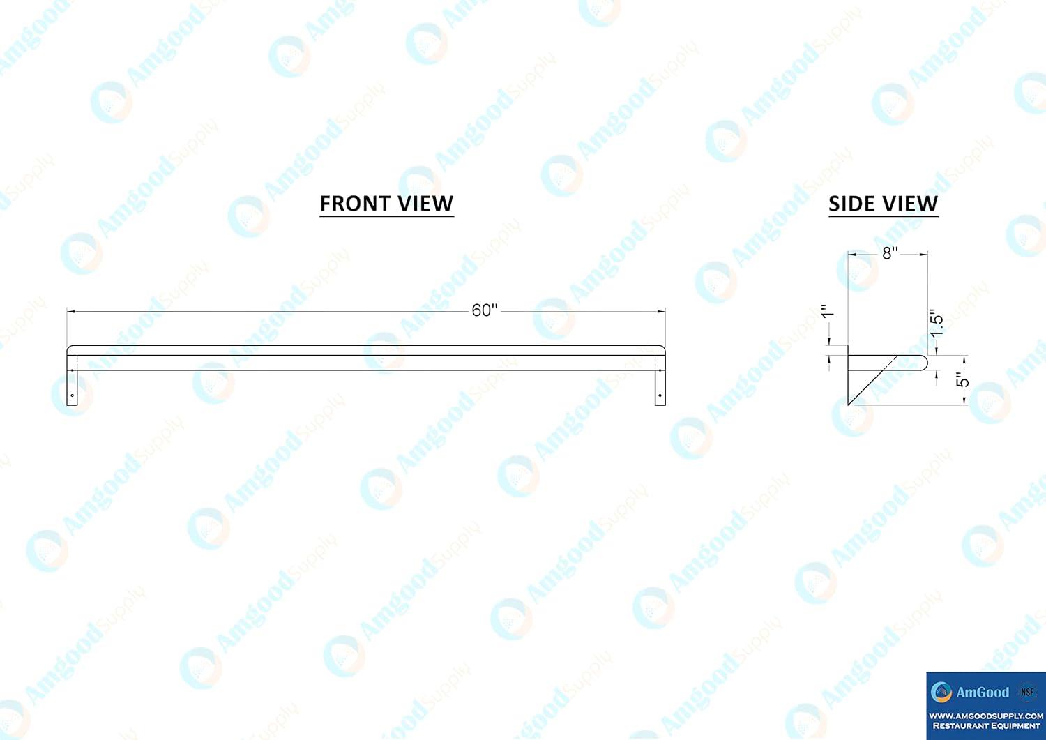 60-Inch Stainless Steel Wall Shelf with Brackets