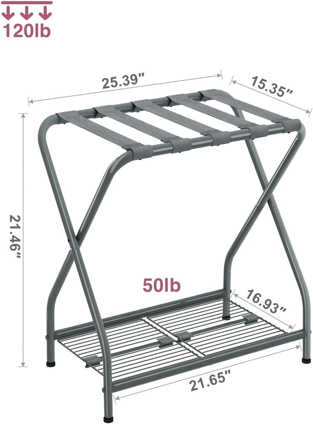 WIZIAT Rack Set Of 2, Foldable Suitcase Stand With Storage Shelf, Metal Luggage Holder For Guest Room, Bedroom | Wayfair