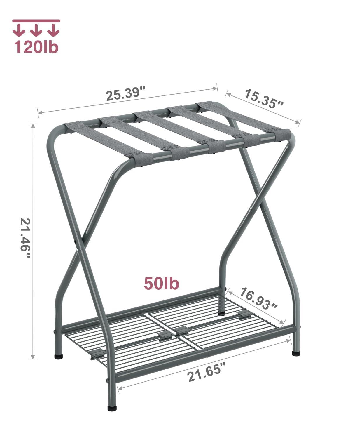 WIZIAT Rack Set Of 2, Foldable Suitcase Stand With Storage Shelf, Metal Luggage Holder For Guest Room, Bedroom | Wayfair