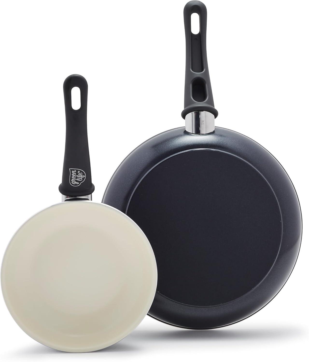 GreenLife Soft Grip Healthy Ceramic Nonstick, 7" And 10" Frying Pan Skillet Set, PFAS-Free, Dishwasher Safe