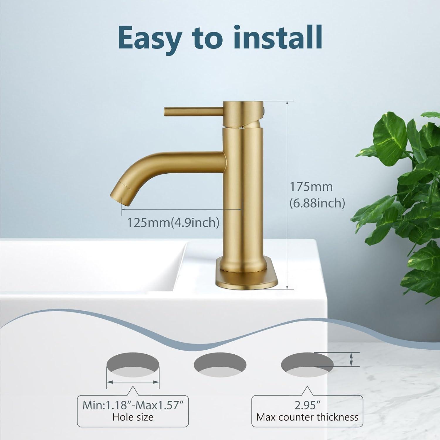 Brushed Gold Stainless Steel Single Handle Bathroom Faucet