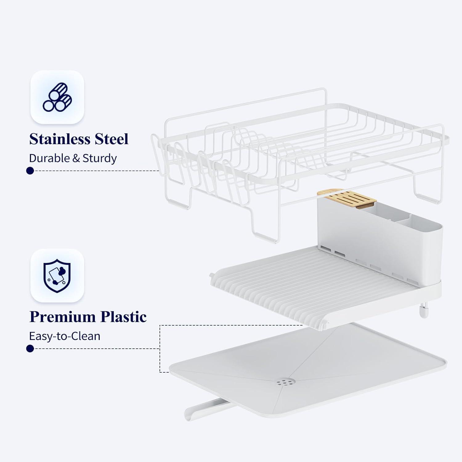 Large Dish Drying Rack - Extendable Dish Rack, Multifunctional Dish Rack for Kitchen Counter, Anti-Rust Drying Dish Rack with Cutlery & Cup Holders 19.2"-26.7" L x 12.9" W, Black