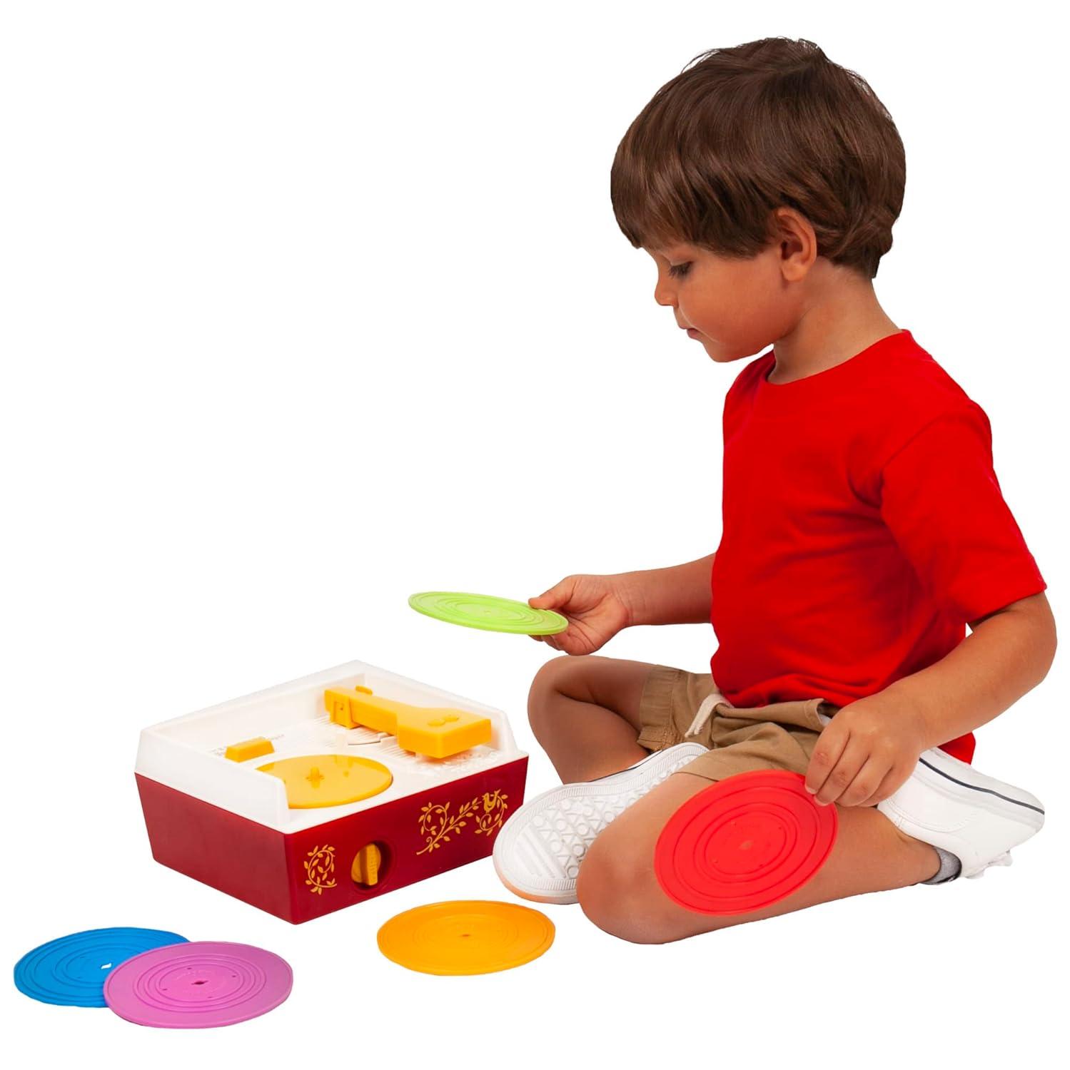 Schylling Fisher Price Classic Toys - Retro Music Box Record Player, Ages 18 Months and Up, Blue/Yellow/White