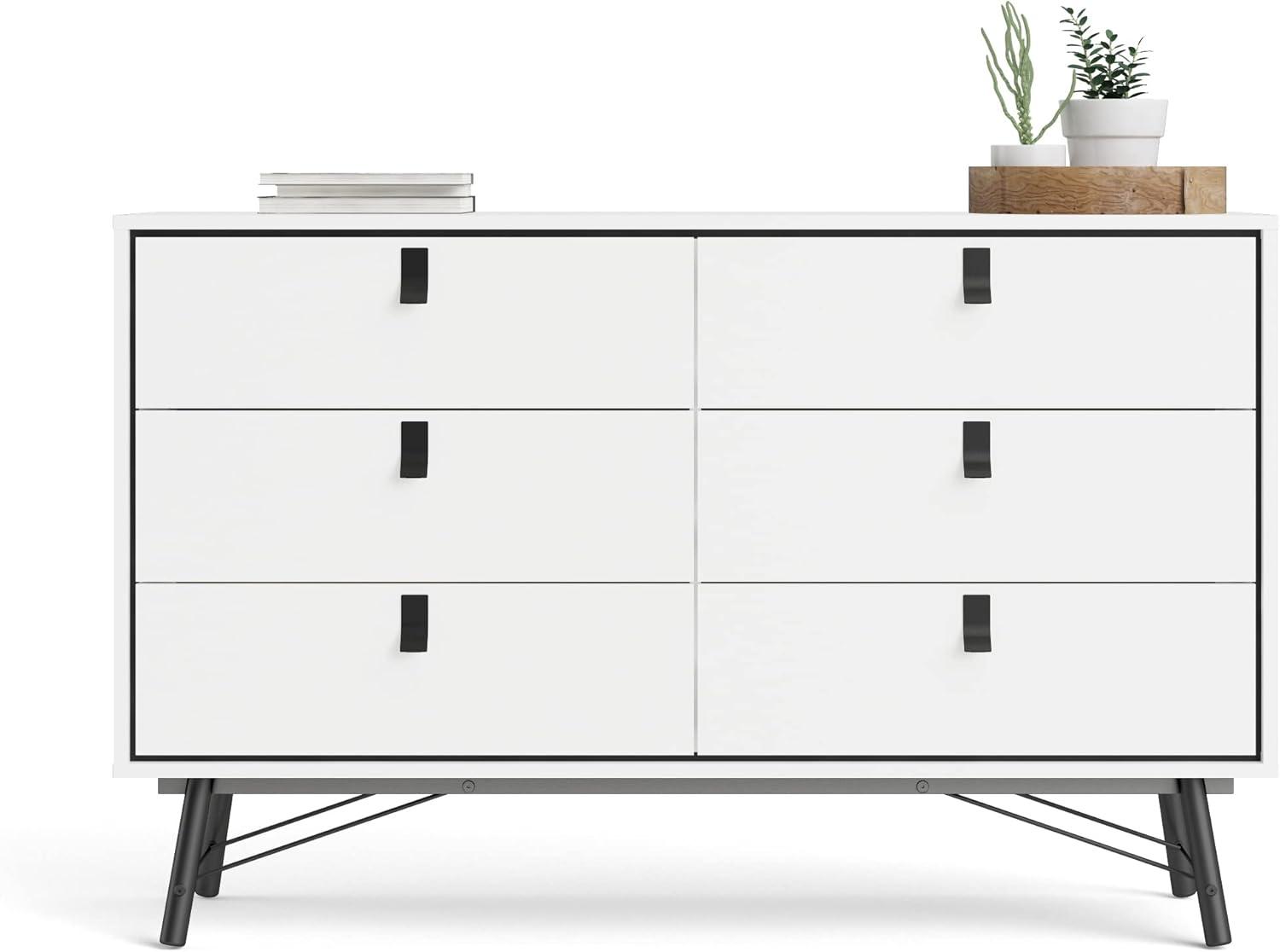 Scandinavian Ry 59'' Matte Black & White Double Dresser with Solid Wood Legs