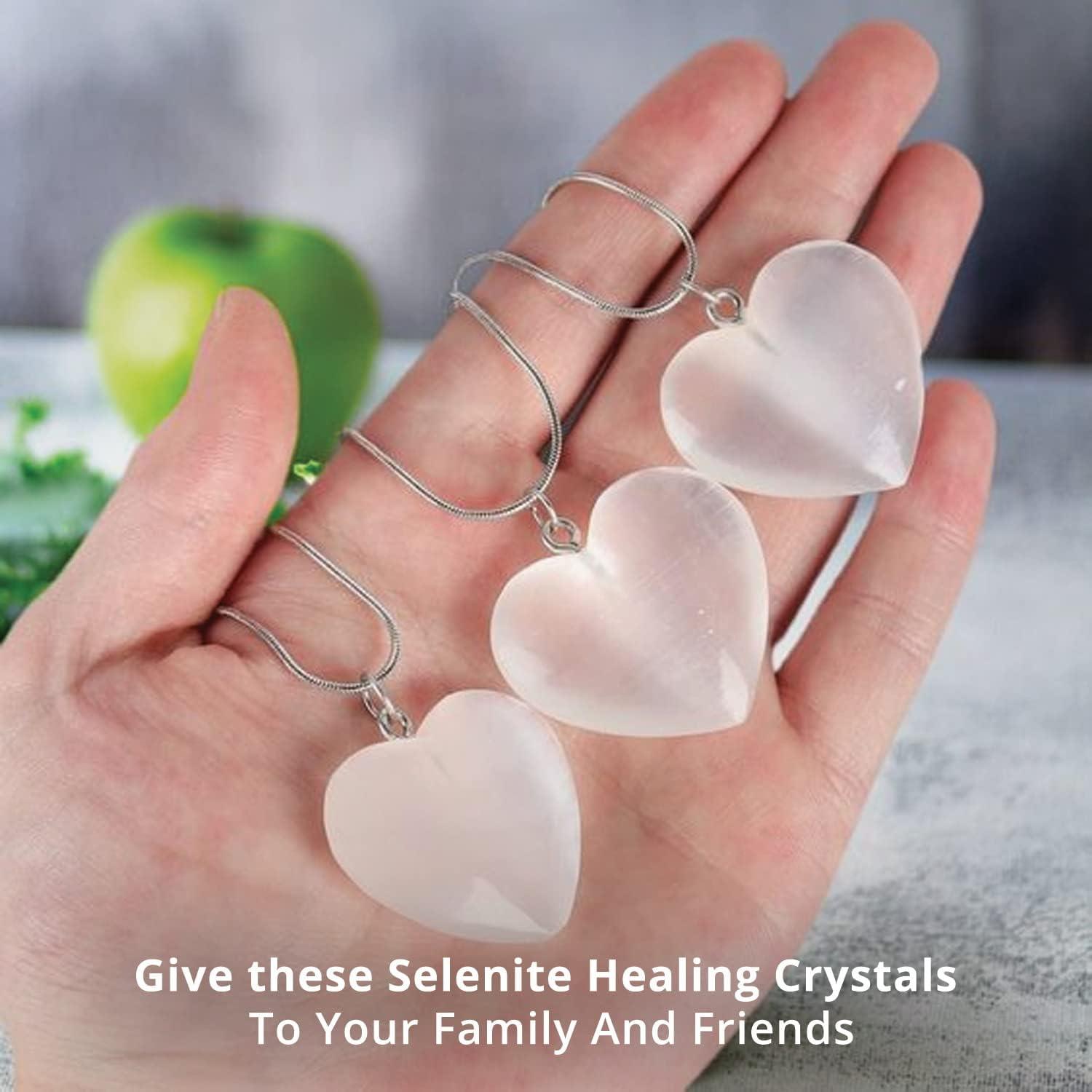 Northlandz Selenite Crystal Heart Stone, Healing & Calming Effects-high Energy Selenite Stone -3 Pack