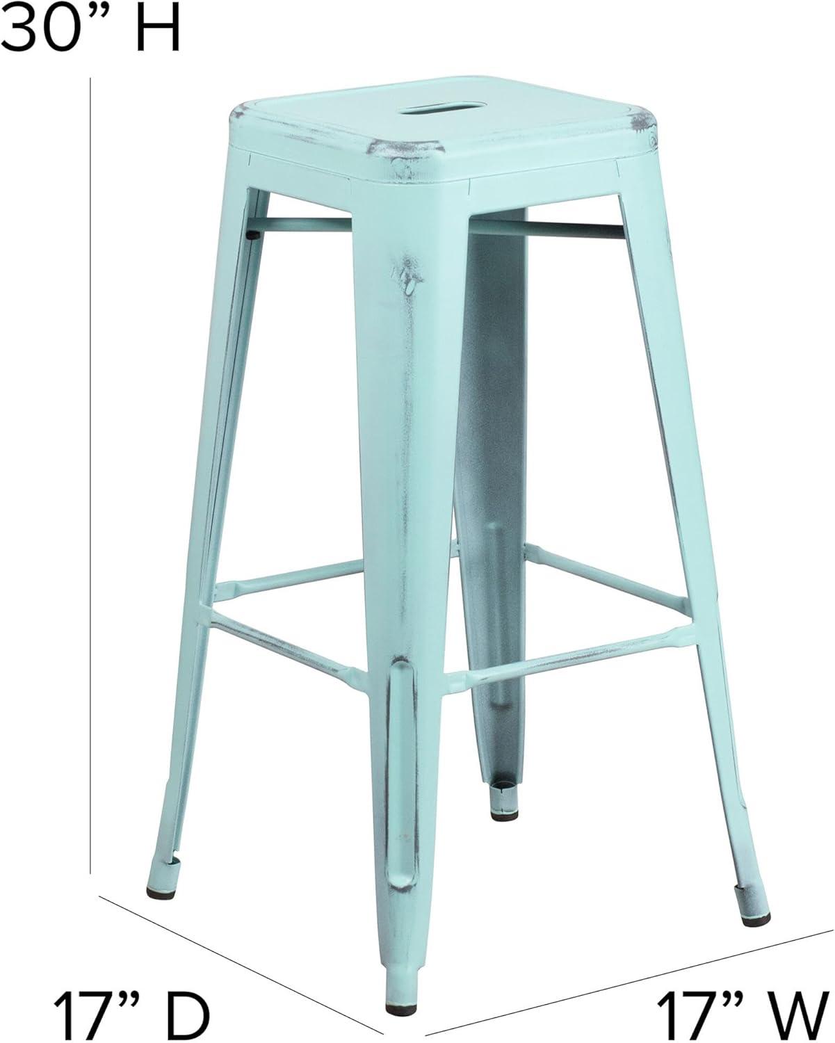 Flash Furniture Commercial Grade 30" High Backless Distressed Green-Blue Metal Indoor-Outdoor Barstool