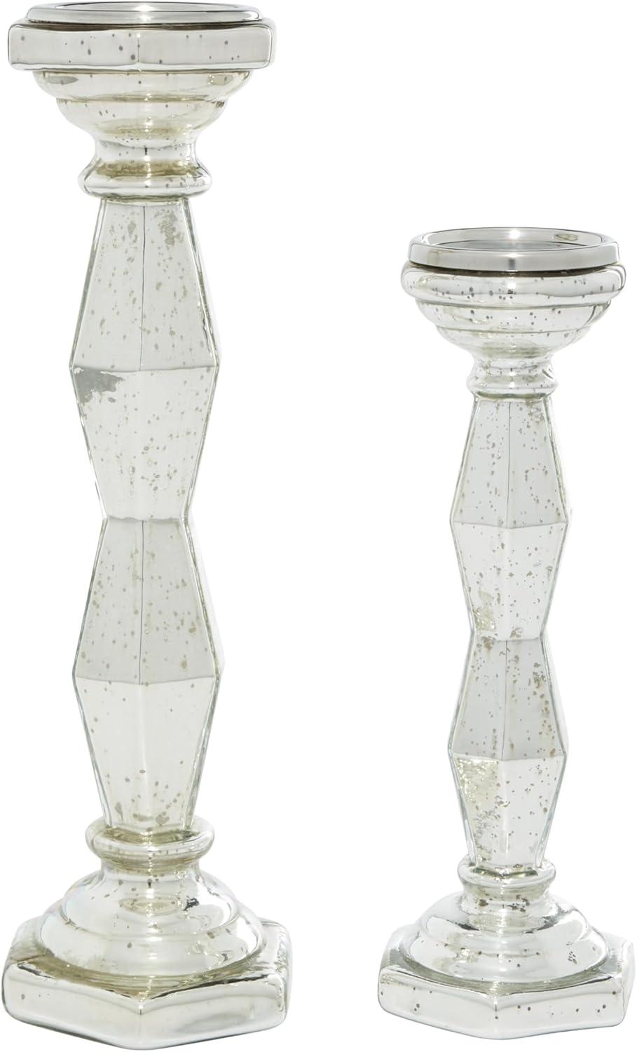 DecMode 2 Candle Silver Glass Candle Holder, Set of 2