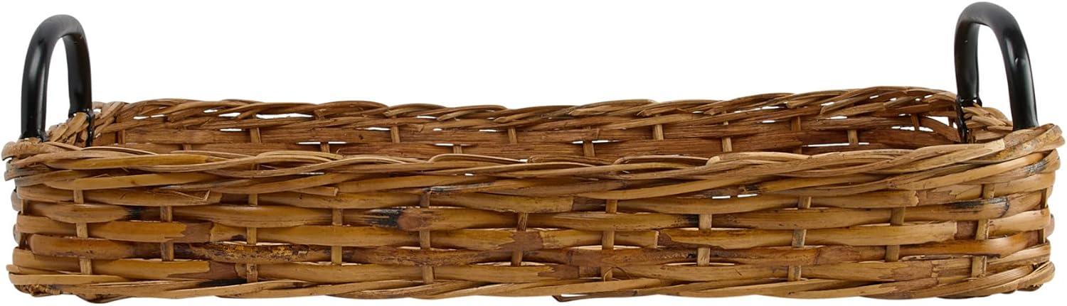 Creative Co-Op Decorative Woven Rattan Tray with Metal Handles, Natural and Black