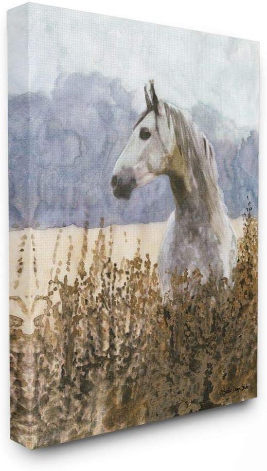 Wild Horse in Tall Grass Watercolor Canvas Wall Art