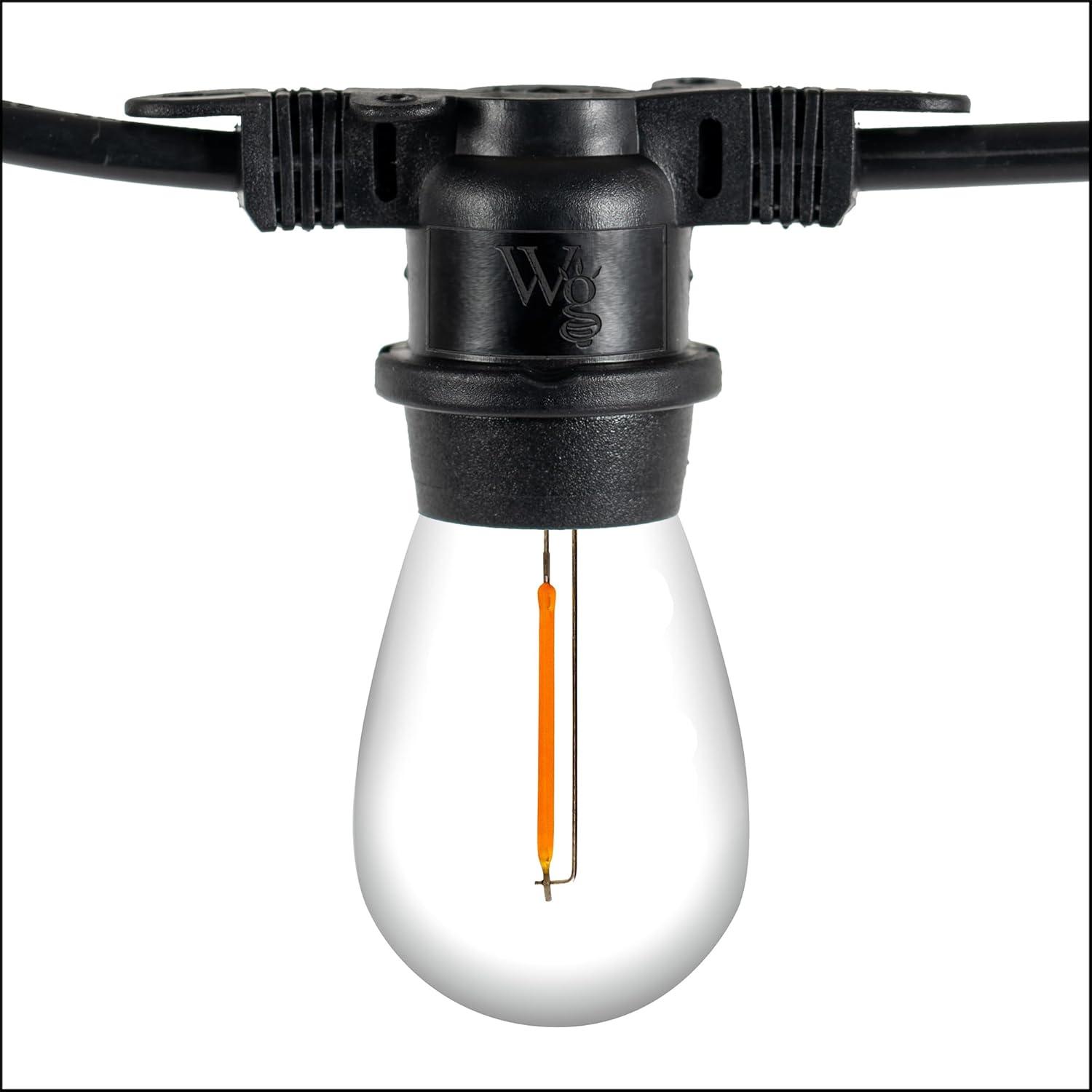 15’ LED Patio Lights, Black E26 SJTW Commercial Watertight Patio Stringer, with 10 Warm White S14 Vintage Edison Filament Bulbs, 18” Spacing