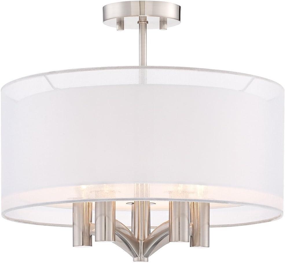 Possini Euro Design Modern Ceiling Light Semi Flush Mount Fixture Brushed Nickel 18" Wide Sheer Silver Double Drum Bedroom Kitchen