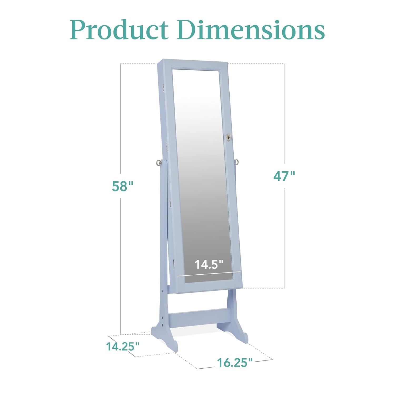Best Choice Products Jewelry Armoire Cabinet, Full Length Mirror w/ Velvet Storage Interior, Lock - Powder Blue