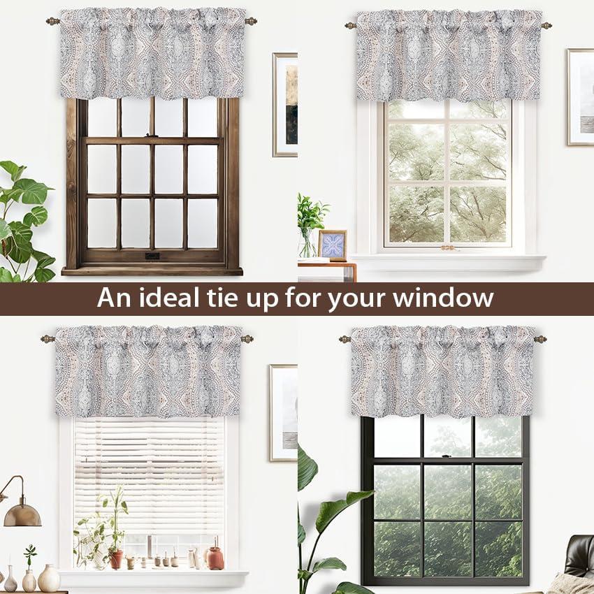 Adrianne Beige and Gray Damask Floral Window Valance 52" x 24"