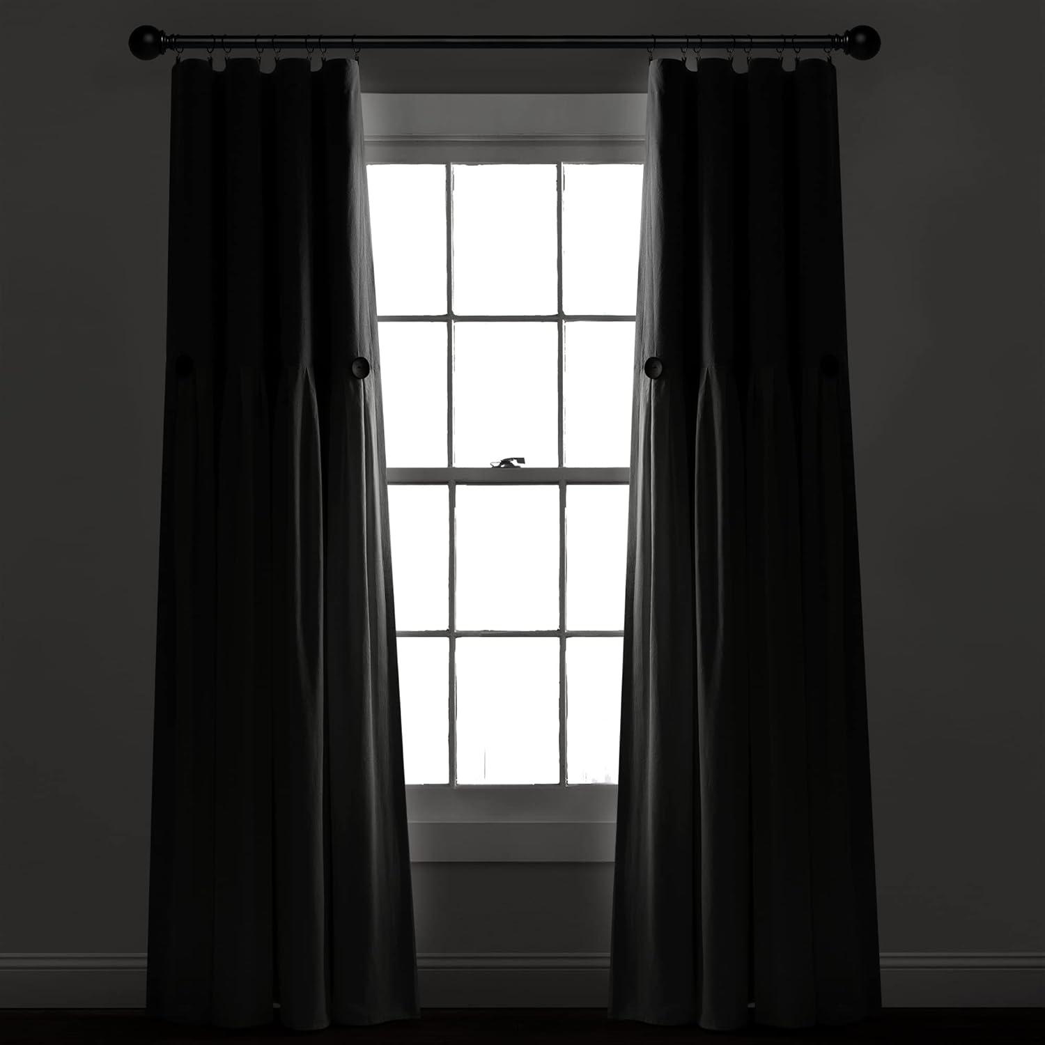 Lush Decor Linen Button Cotton Blend Blackout Curtain Single Panel