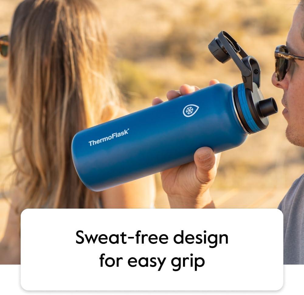 ThermoFlask Kids Bottle with Straw Lid - Durable & Dishwasher-Safe Water Bottles & Lids - Leak-Proof Bottle Lid Design - Reusable Water Bottles for Everyday Use - 16 oz, Red/Blue (2 Pack)