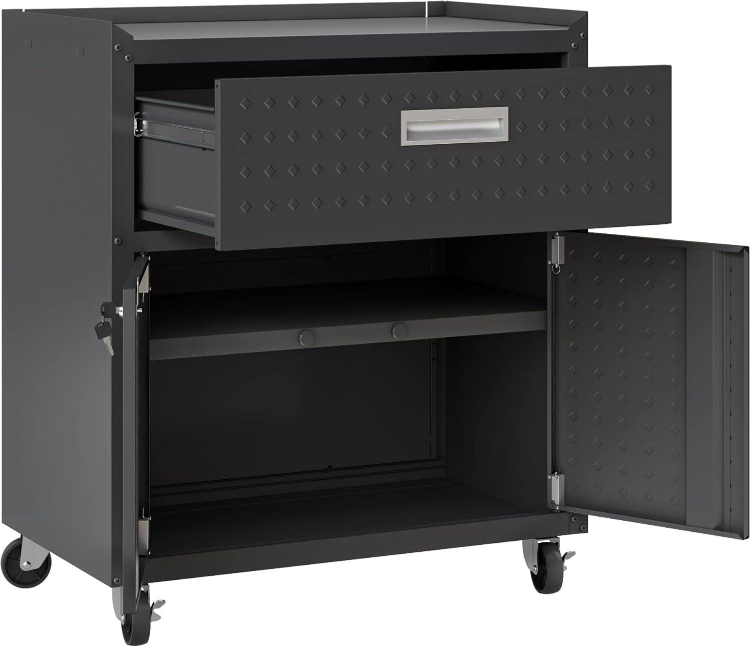 Manhattan Comfort Floating Metal Garage Cabinet Charcoal, Gray