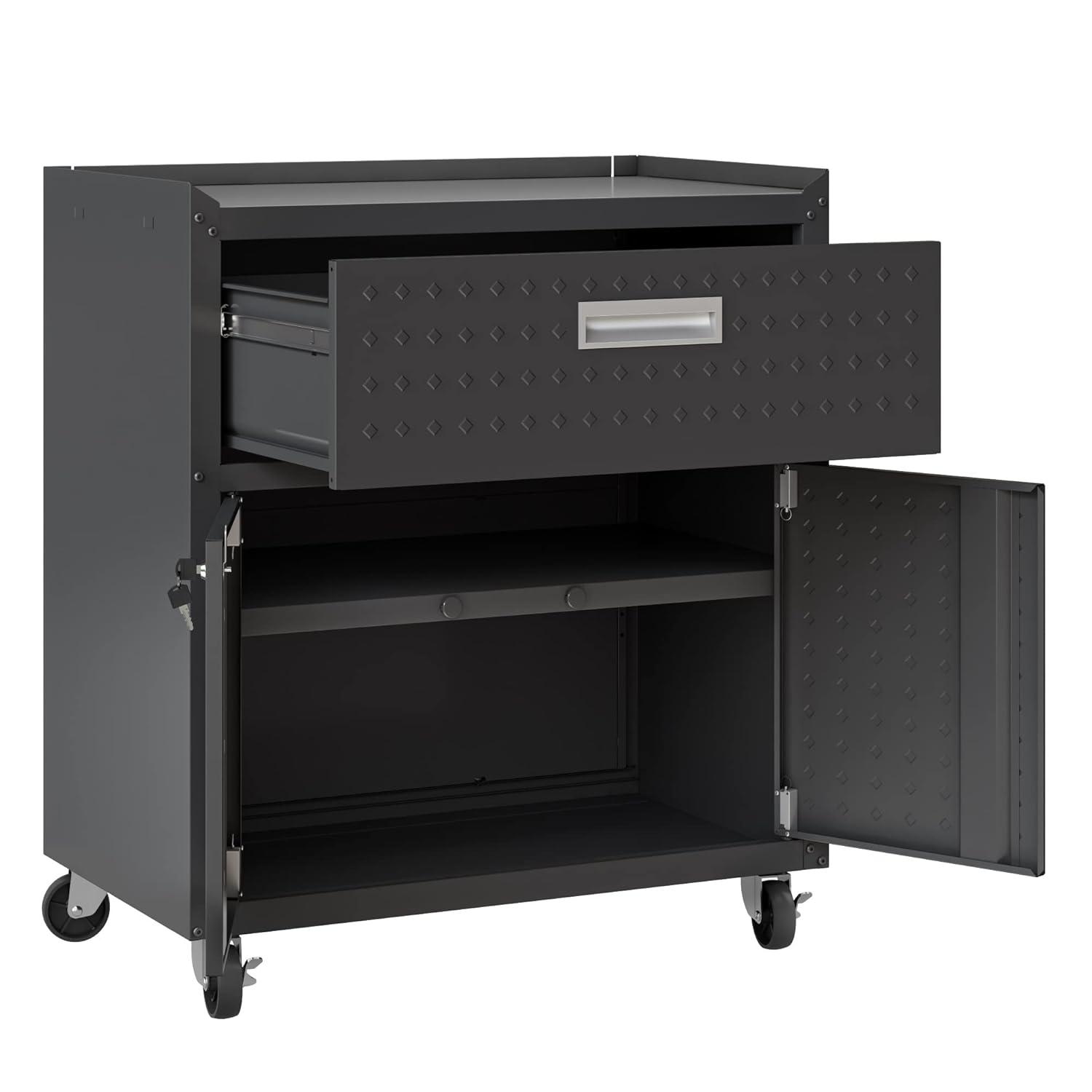 Manhattan Comfort Floating Metal Garage Cabinet Charcoal, Gray